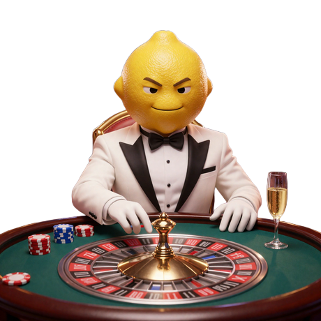 Lemon Casino Maskot im Smoking am Roulette-Tisch - Live Casino Erlebnis