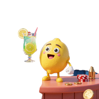 Lemon Casino Maskot an Strandbar mit Jackpot - Jetzt registrieren