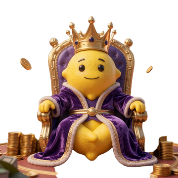 Lemon Casino VIP Maskot auf Thron mit Goldkrone - Treueprogramm Illustration